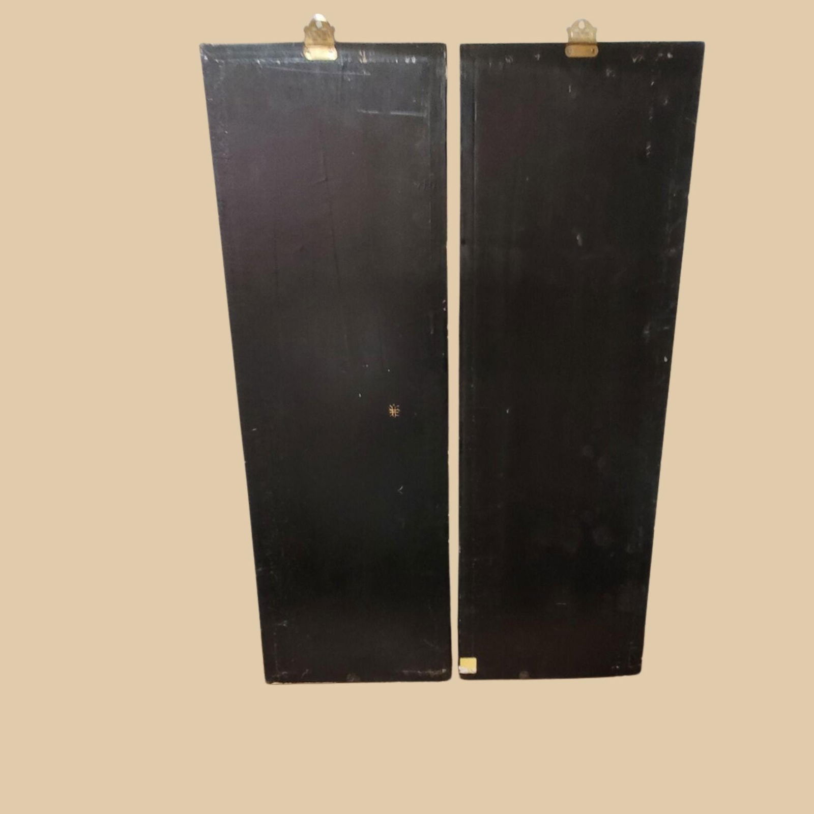 Vintage Asian Wall Hanging Panels Pair Black Lacquer 36" Art Court Ladies Oriental Decor - 4