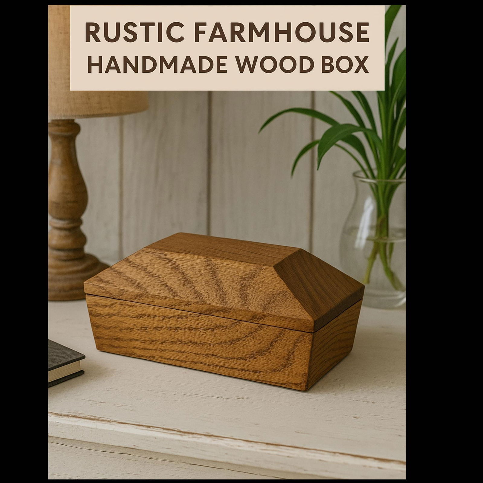 Vintage Trinket Box Oak Wooden Handmade Jewelry Keepsake Holder Beveled Pyramid Lid - 10