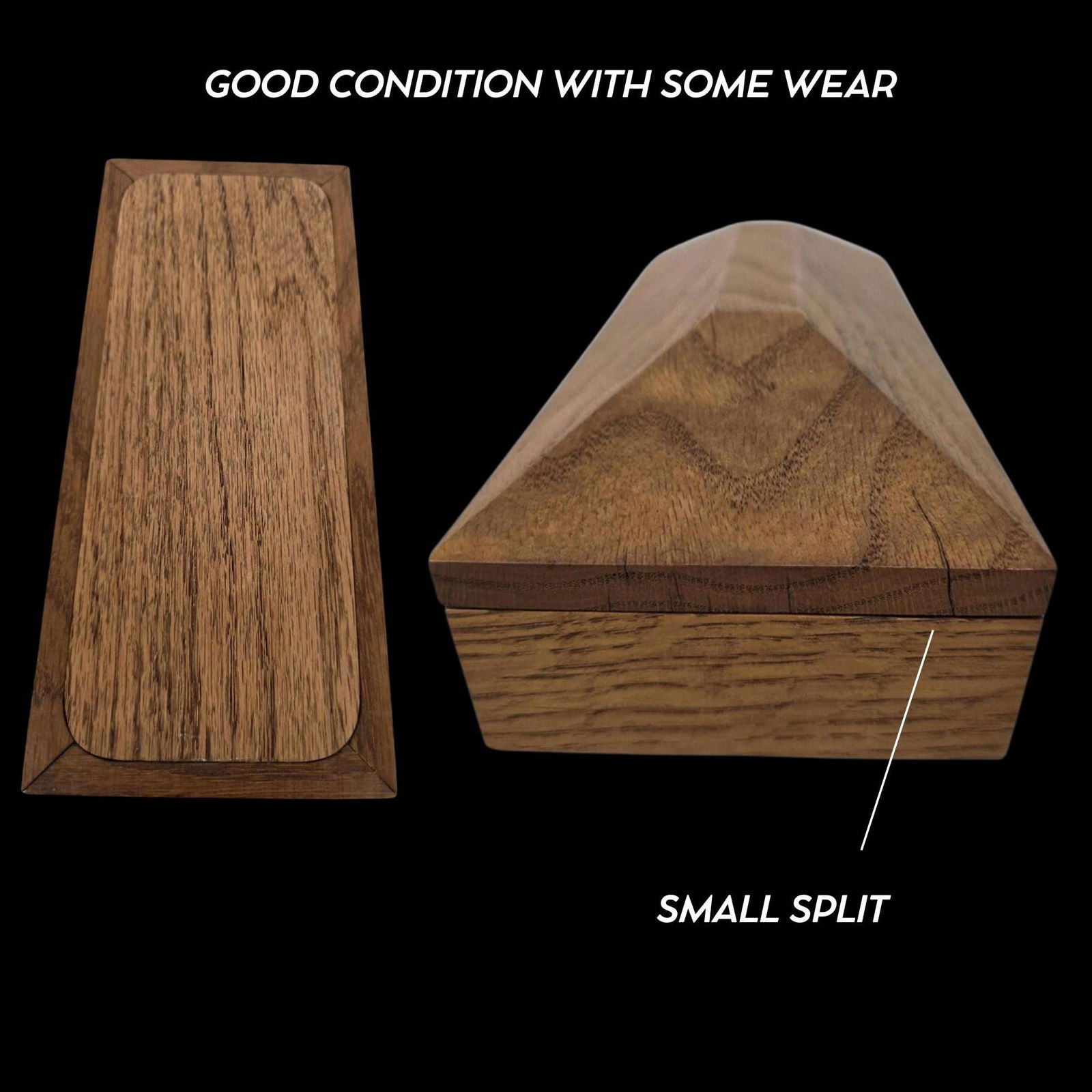 Vintage Trinket Box Oak Wooden Handmade Jewelry Keepsake Holder Beveled Pyramid Lid - 5