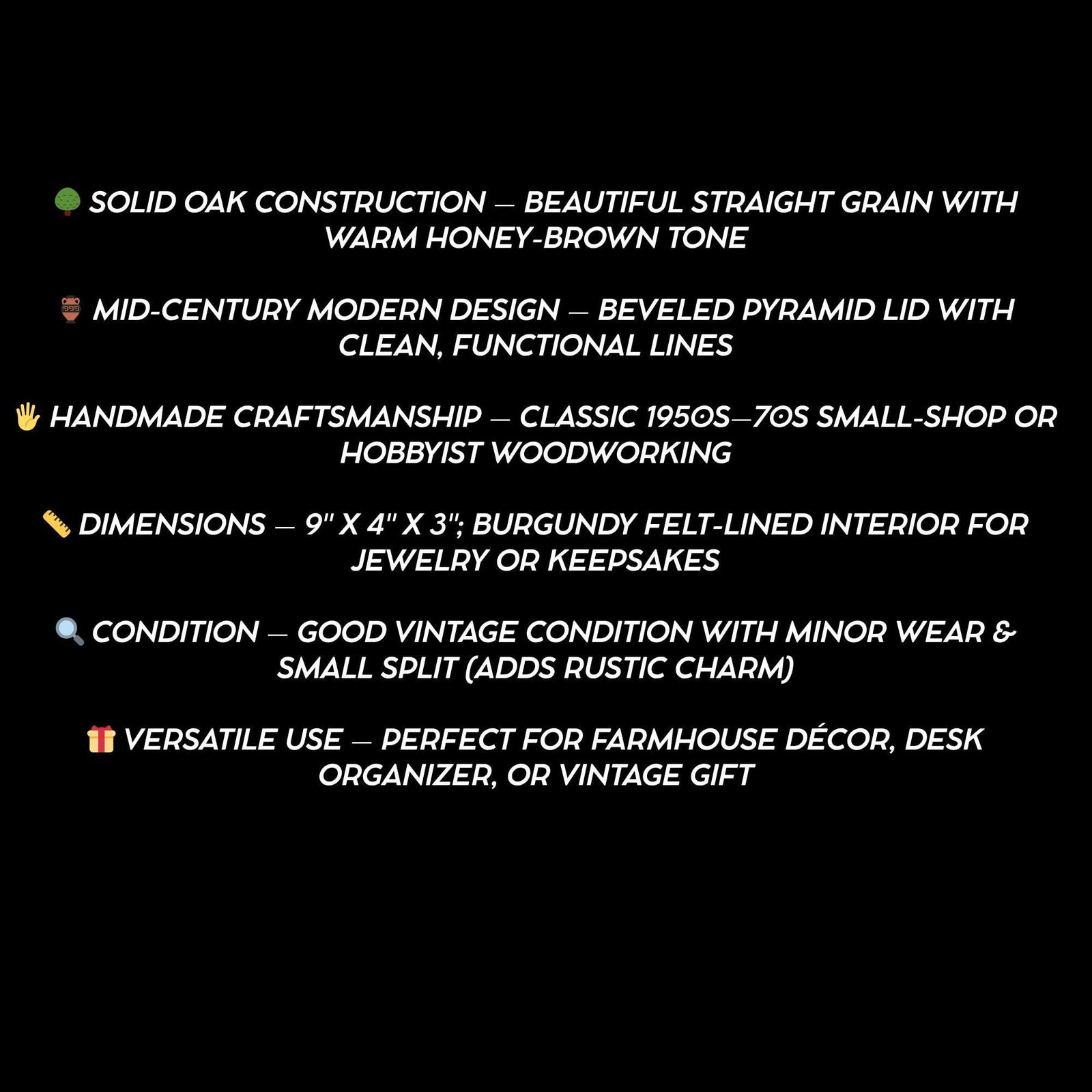 Vintage Trinket Box Oak Wooden Handmade Jewelry Keepsake Holder Beveled Pyramid Lid - 9