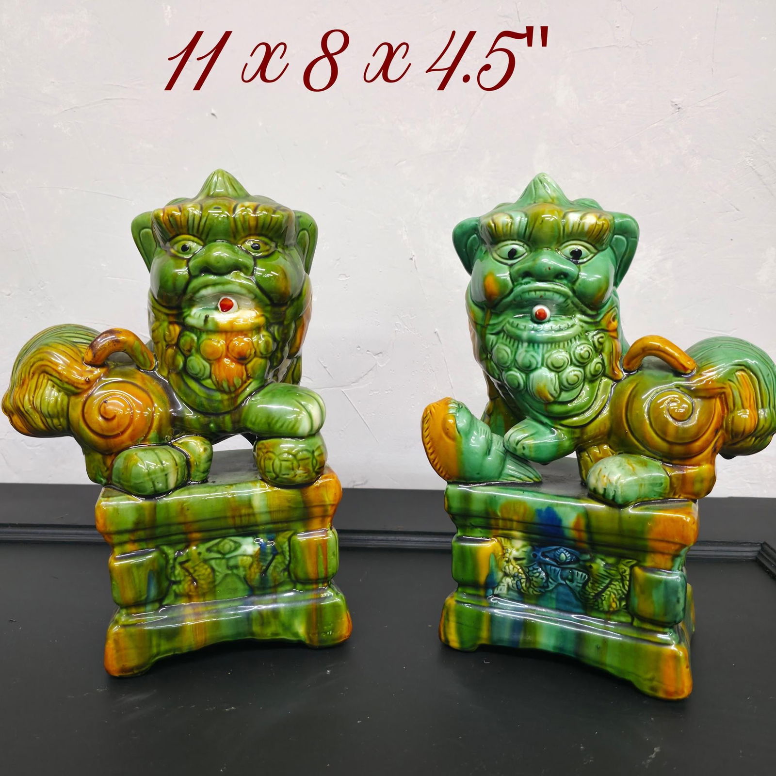 Vintage Ceramic Foo Dog Statue Set of 2 Japandi Zen Door Stops Bookends Home Decor Figures (1 of 8)