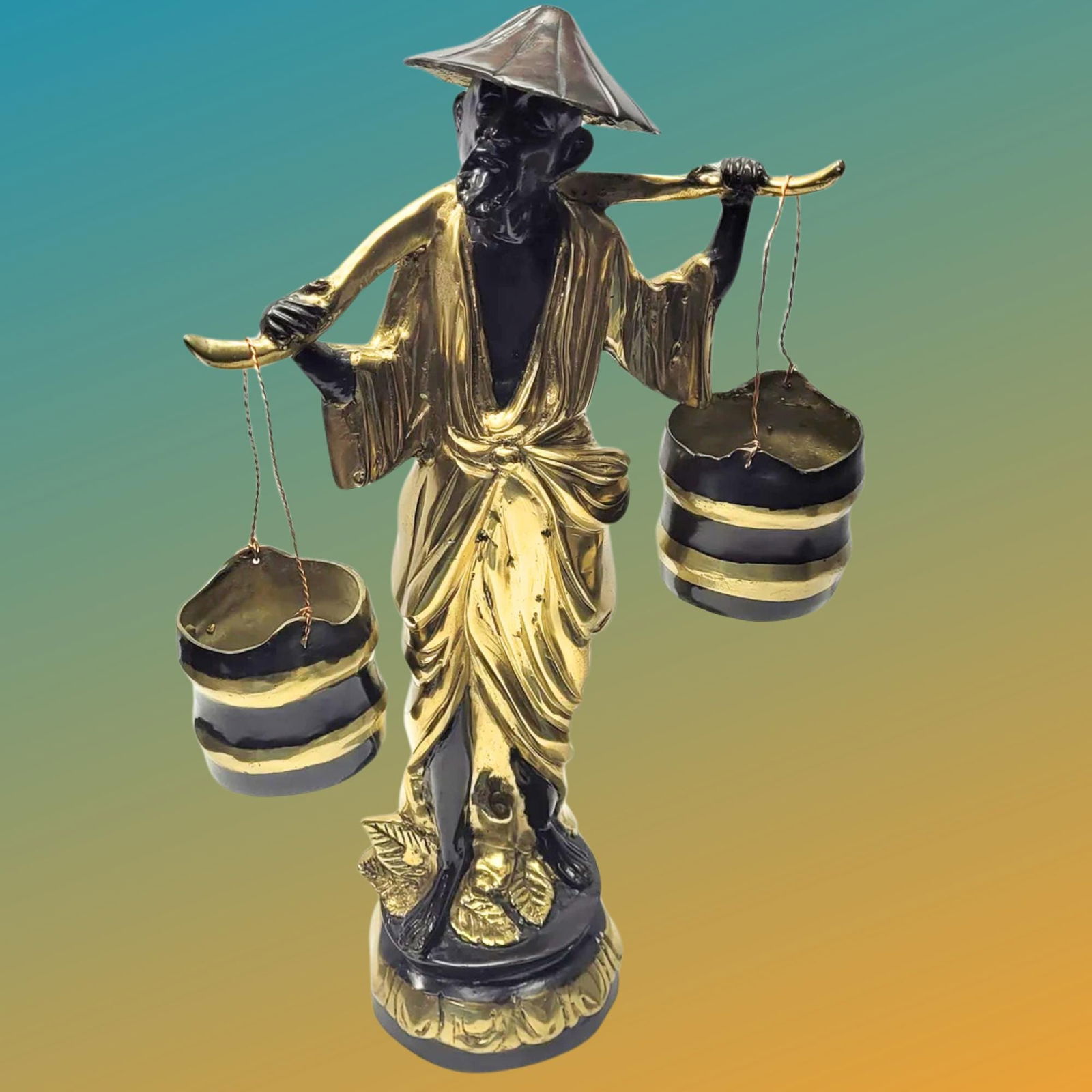 Vintage Bronze Sculpture Vietnamese Water Carrier Asian Statue Oriental Figure Folk Art Hand Crafted (1 of 10)