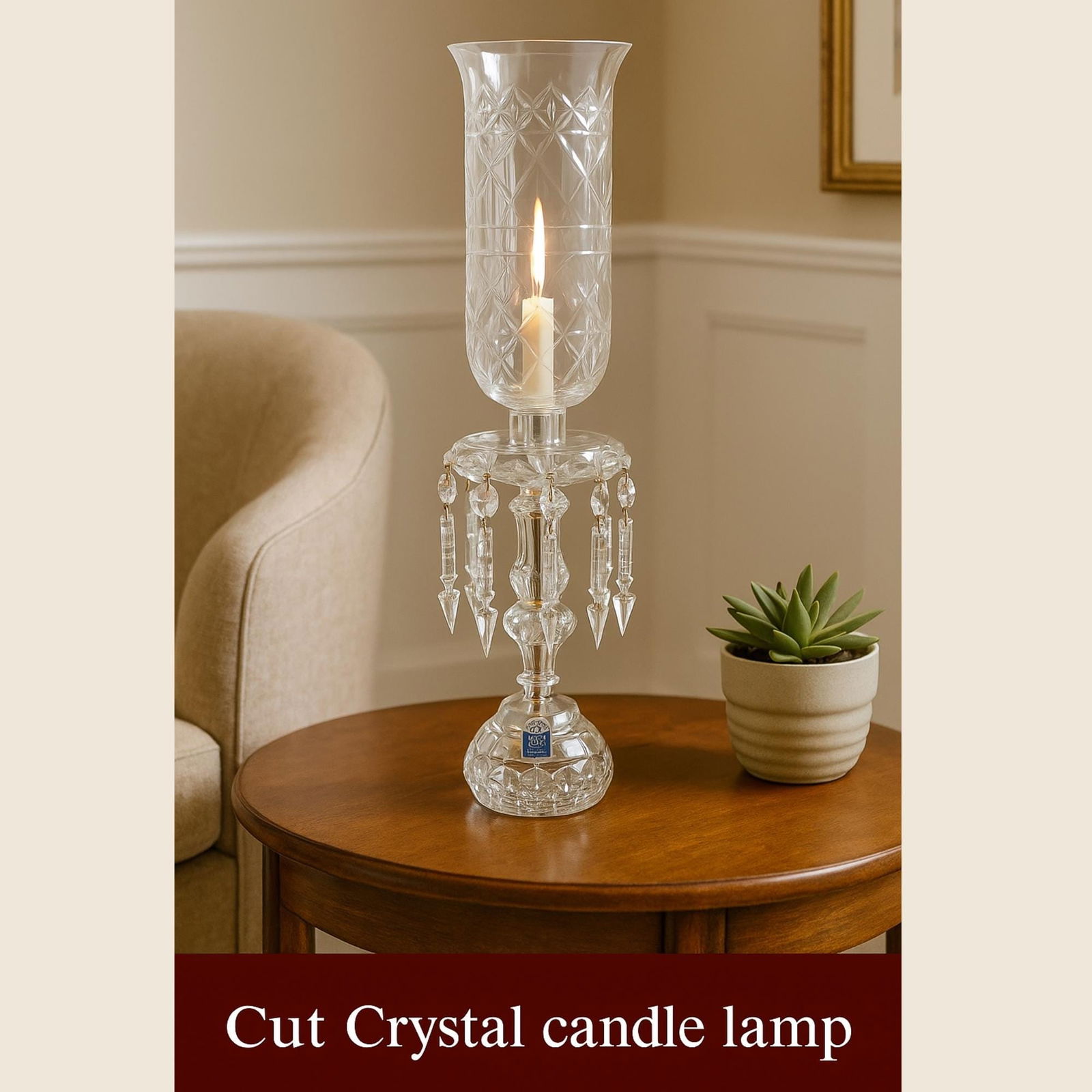 Vintage Crystal Candle Stick Lamp Glass Prisms Table Light Victorian Vanity Dresser Shabby Chic - 10