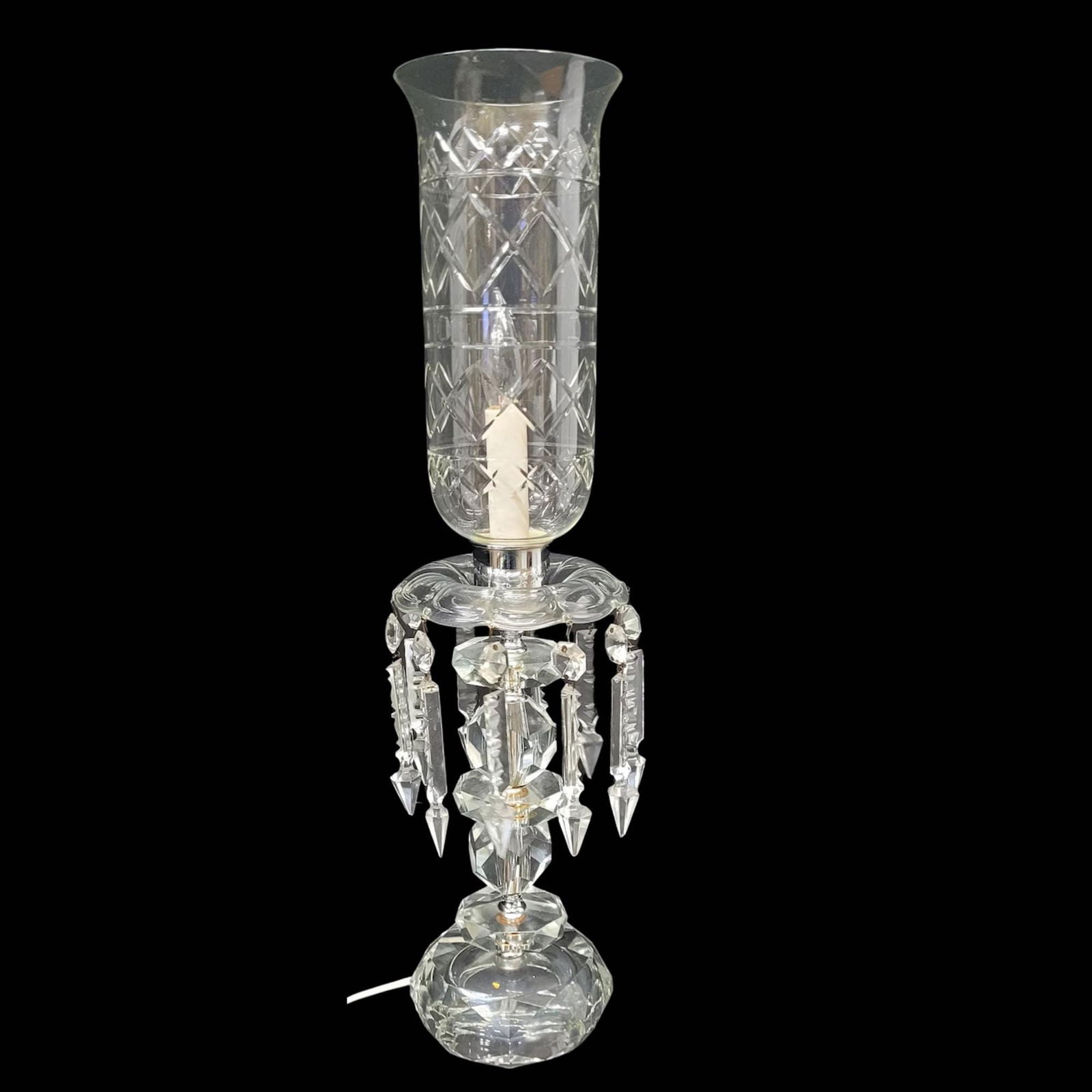 Vintage Crystal Candle Stick Lamp Glass Prisms Table Light Victorian Vanity Dresser Shabby Chic - 2