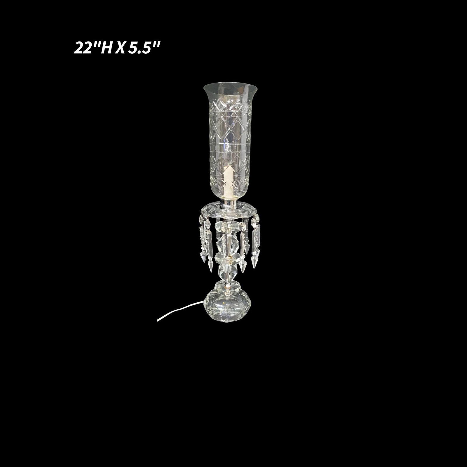 Vintage Crystal Candle Stick Lamp Glass Prisms Table Light Victorian Vanity Dresser Shabby Chic - 5