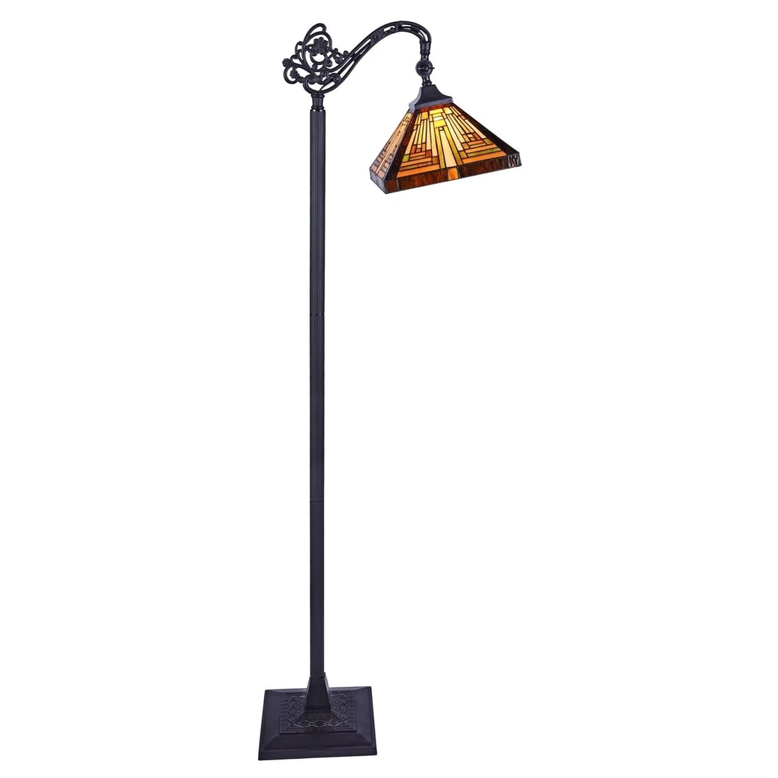61.4" Stained Glass Mission Reading Floor Lamp: 61.4" Tall 11" Wide shade LED bulbs will give more output and not exceed 100w (1) 100 Watt max E26 Type A Introducing our reproduction Mission-style hand-crafted reading floor lamp, designed to emulat