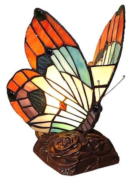 10" Butterfly Stained Glass Accent light Lamp: Description 10" Tall x 8" Wide Great reproduction glass butterfly accent lamp. This piece is hand made from individually cut pieces of glass. The technique used to make this are the same used by Louis