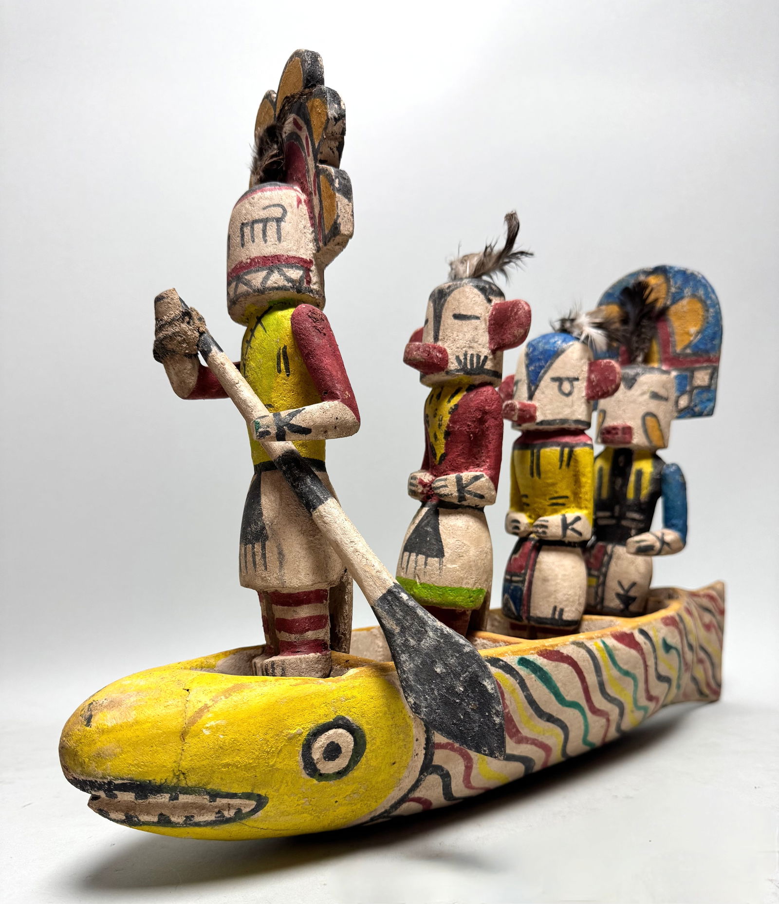 Canoe - wood - Zuni - New Mexico USA: Title: Canoe - wood - Zuni - New Mexico USA Description: Zuni canoe from Old private collection. Four pieces of ancient carved dolls in a fish syled canoe. Zuni figures are figures carved, typically f