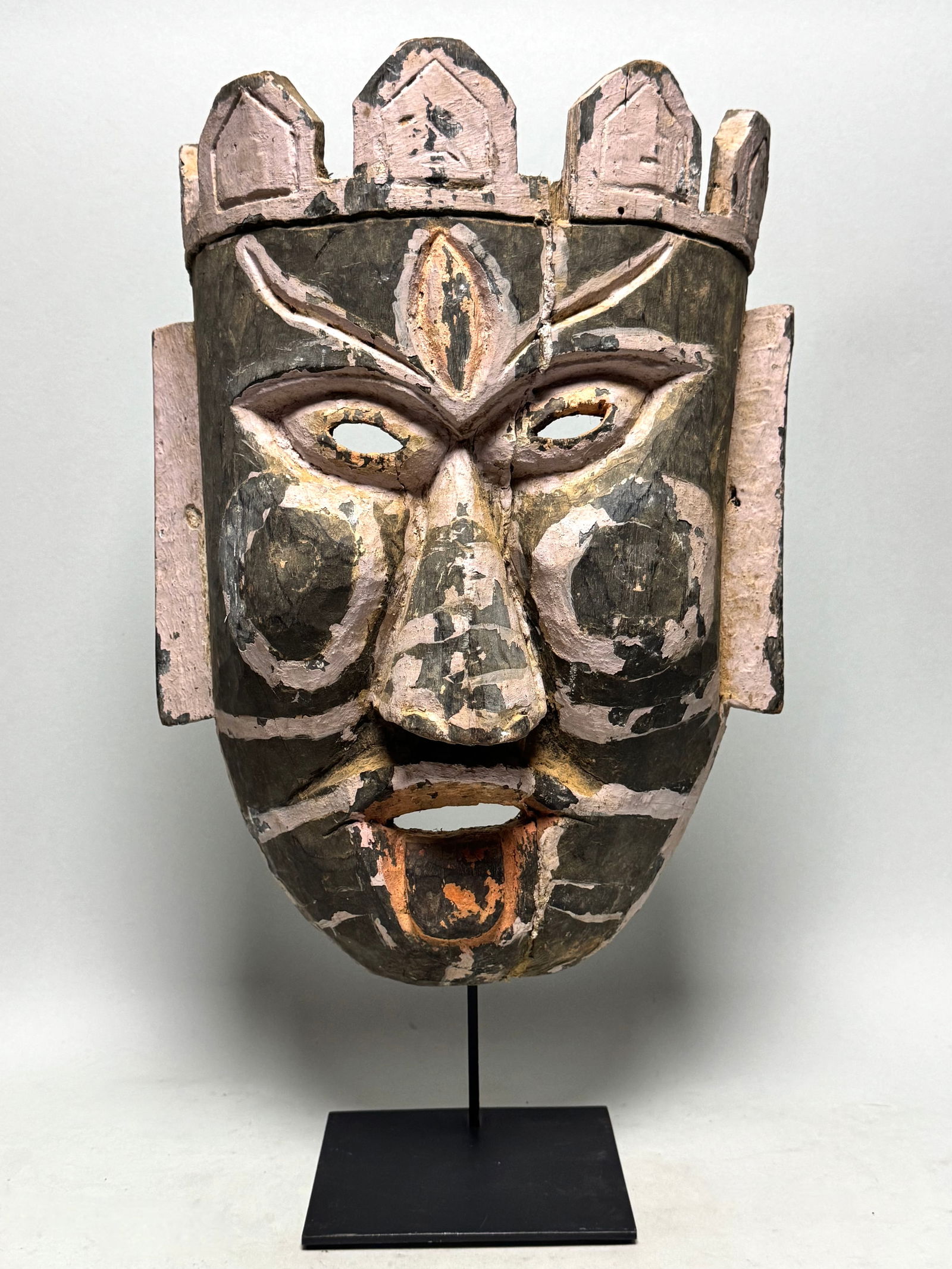 Old Kali mask - Nepal: Title: Old Kali mask - Nepal Description: Old, Traditional and Authentic Kali Dance Mask - Original mask in good tribal used condition, old restoration on the back, some chips missing as pictured due