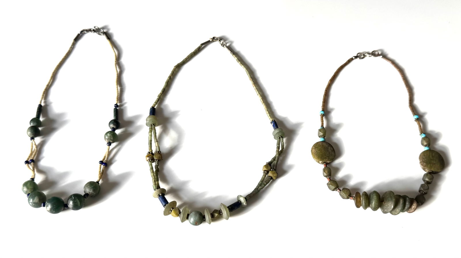 Vintage Afghanistan Jade and Nefrit Beaded Necklaces: Title: Vintage Afghanistan Jade and Nefrit Beaded Necklaces Description: 3 Beautiful Vintage Afghanistan Natural Jade and Nefriet Beads Necklace - Rare, beautifully handmade and hand-carved. Each