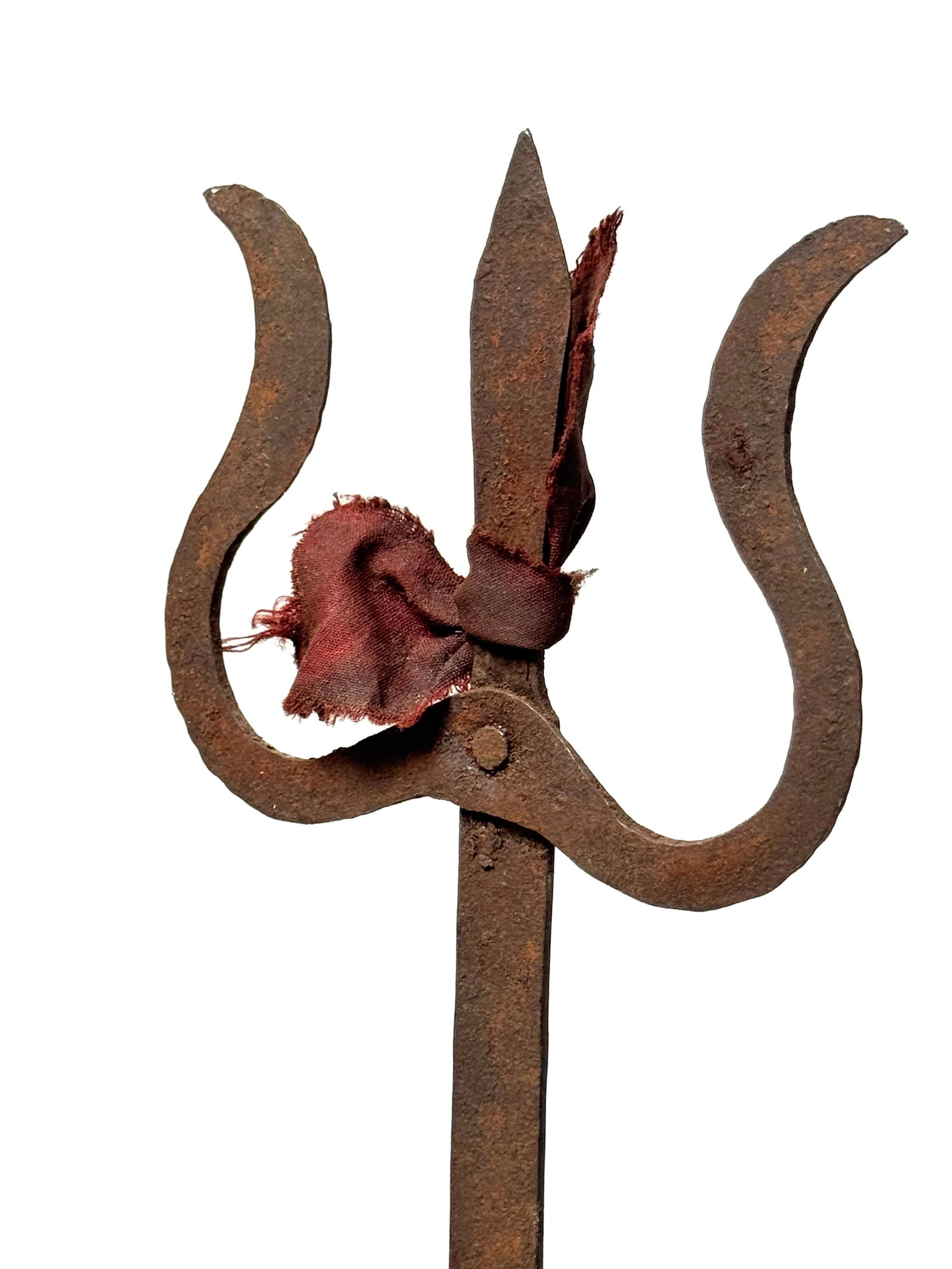 Ritual Trisula Trident on Phurba - Iron (cast), Cotton - Nepal - First half 20th century - 10