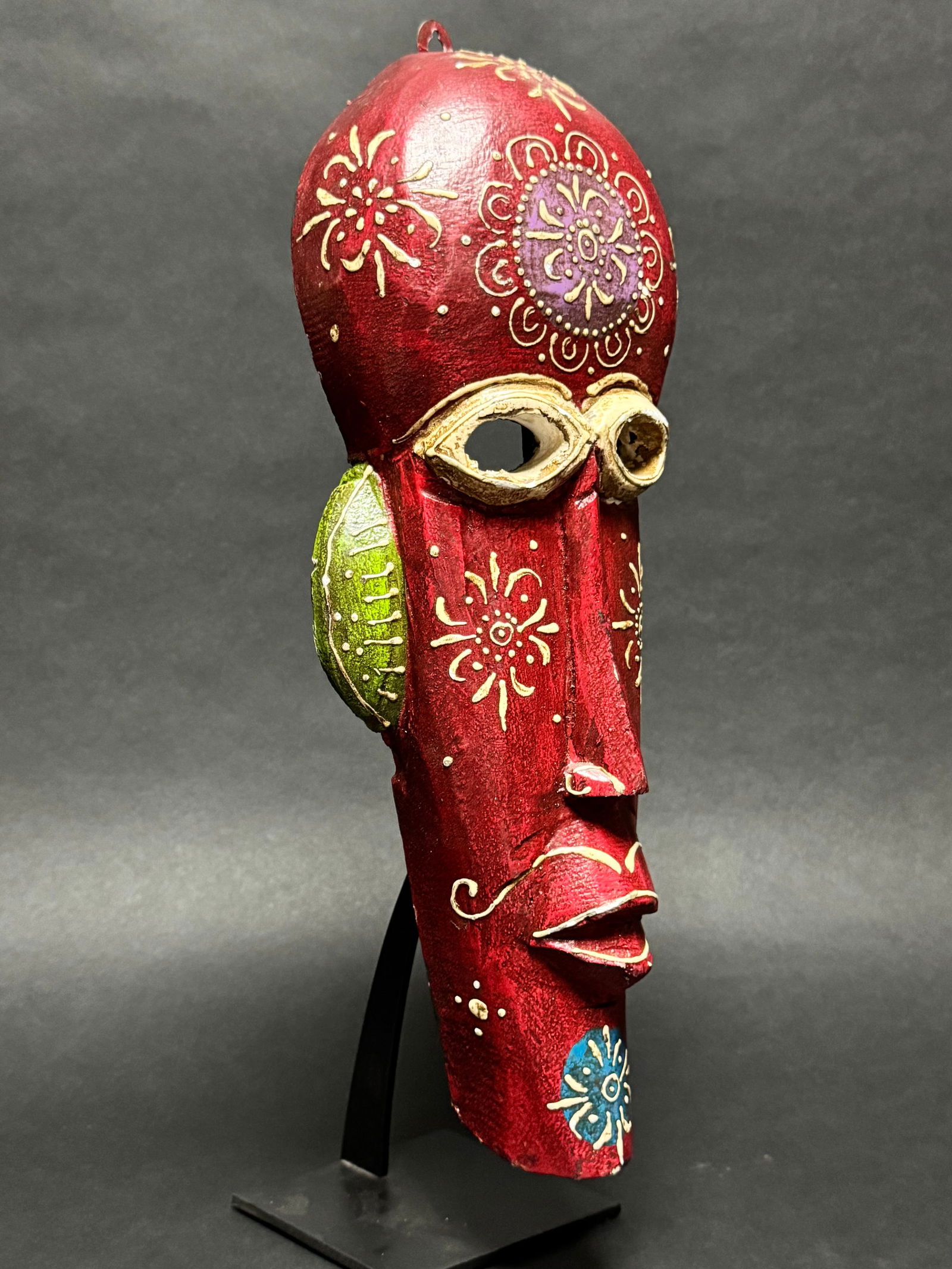 Indian Handicrafts Tribal Art Hand-Carved & Painted Wooden Mask - 3