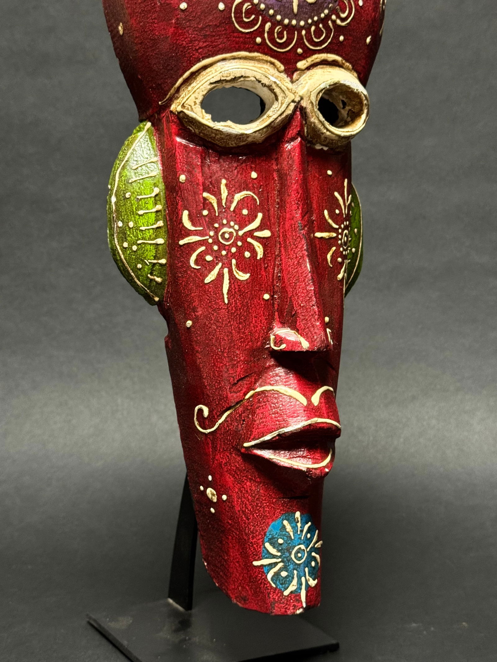 Indian Handicrafts Tribal Art Hand-Carved & Painted Wooden Mask - 5