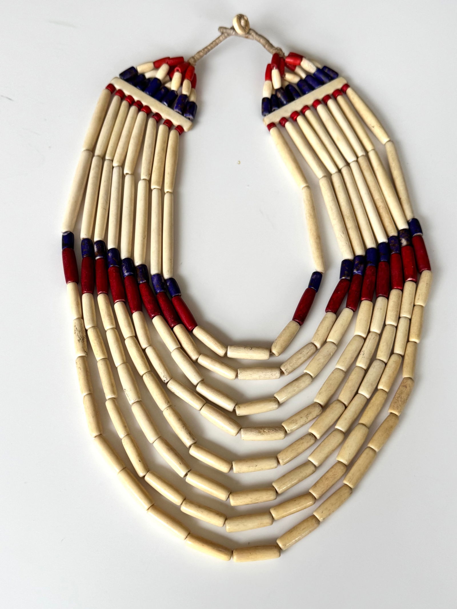 Headhunters warrior necklace - Naga - India: Title: Headhunters warrior necklace - Naga - India Description: Authentic Naga Head Hunter Warrior's Ceremonial Necklace. Hand made color Beads. All Strung on the Original Hand Woven Fiber String.