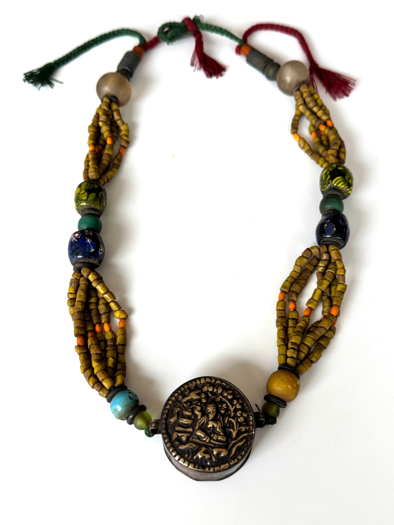 Headhunters warrior necklace - Naga - India: Title: Headhunters warrior necklace - Naga - India Description: Authentic Naga Head Hunter Warrior's Ceremonial Necklace. Hand made color Beads. All Strung on the Original Hand Woven Fiber String.