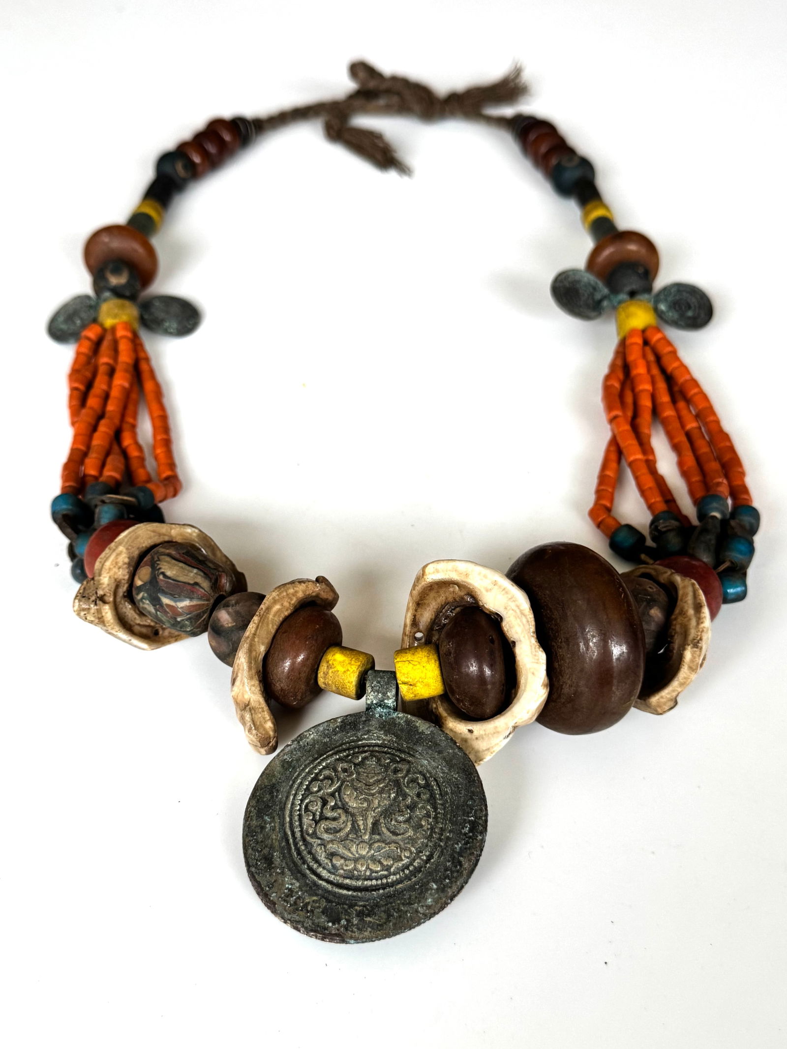 Headhunters warrior necklace - Naga - India: Title: Headhunters warrior necklace - Naga - India Description: Authentic Naga Head Hunter Warrior's Ceremonial Necklace. Hand made color Beads. All Strung on the Original Hand Woven Fiber String.