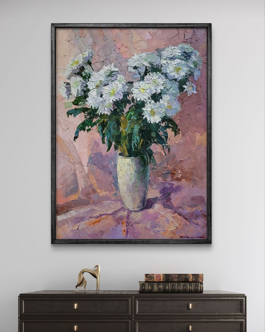 Oil painting Chrysanthemum on pink Boris Serdyuk - 2