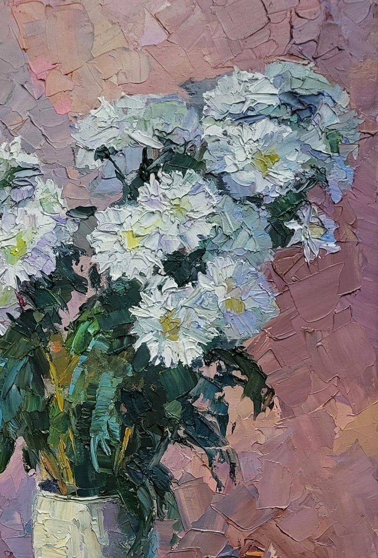 Oil painting Chrysanthemum on pink Boris Serdyuk - 5