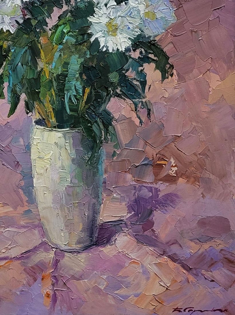 Oil painting Chrysanthemum on pink Boris Serdyuk - 7