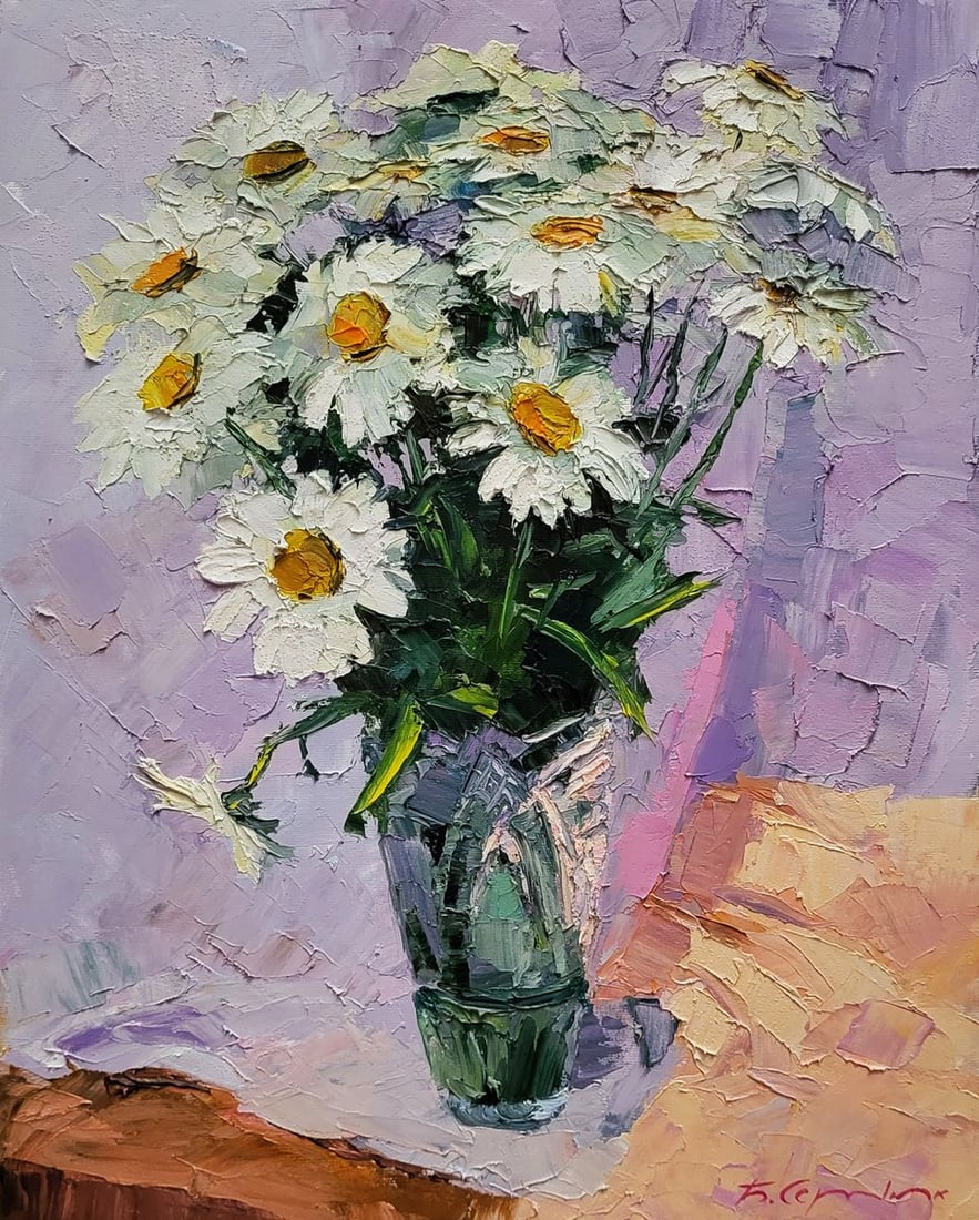 Оil painting Bouquet of daisies Boris Serdyuk: Title: ?il painting Bouquet of daisies Boris Serdyuk Description: №SERB 1217The Oil painting on Canvas titled “Bouquet of daisies” presents a radiant and refreshing composition that