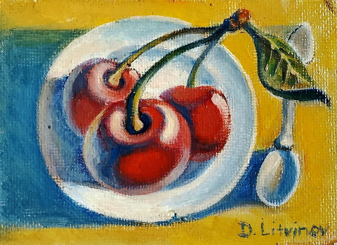 Oil painting Cherries by the sea Daniil Litvinov - 2