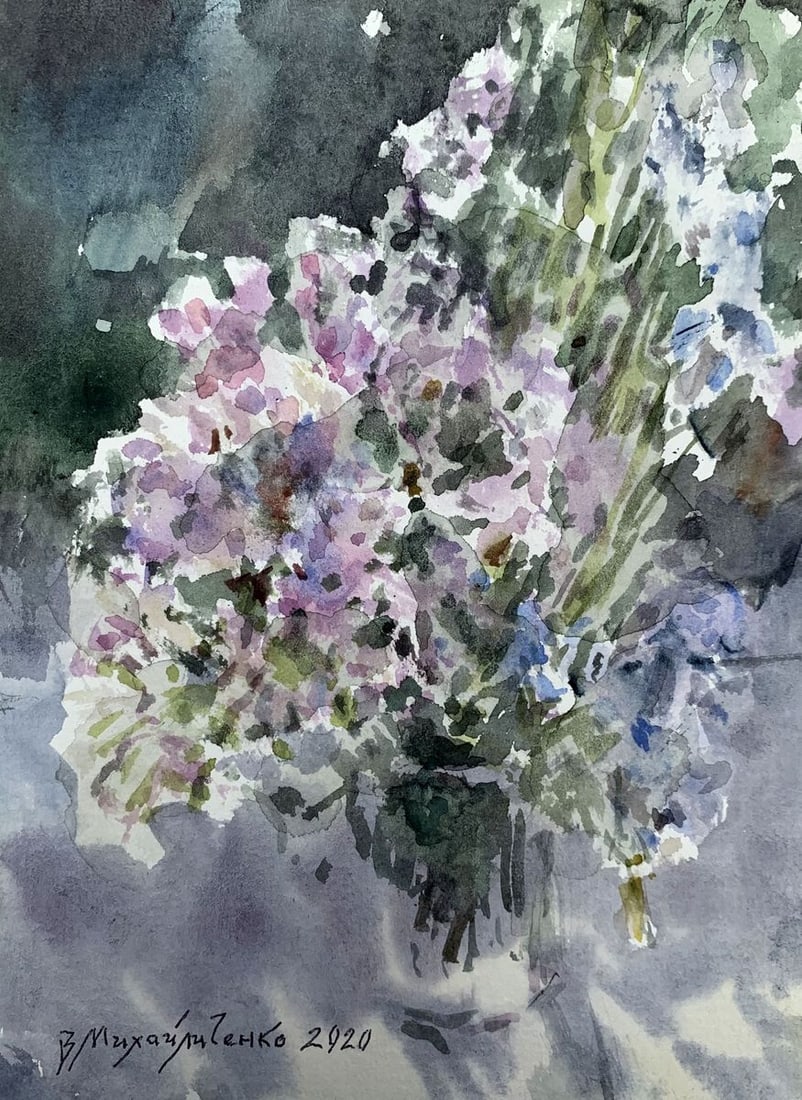 Watercolor painting Lilac bouquet Viktor Mikhailichenko: Title: Watercolor painting Lilac bouquet Viktor Mikhailichenko Description: №1386 *** ABOUT THIS PAINTING *** TITLE: "Lilac bouquet" ARTISTS: Viktor Mikhailichenko SIZE: 18.5?13.5 cm/'7.28?5.31