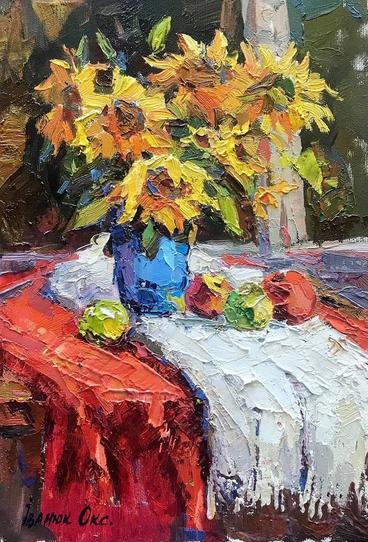 Oil painting Still life on the window Kalenyuk Oksana: Title: Oil painting Still life on the window Kalenyuk Oksana Description: №Kalen 569 *** ABOUT THIS PAINTING *** TITLE: "Still life on the window" ARTISTS: Kalenyuk Oksana SIZE: 34x24 cm/'13.38x