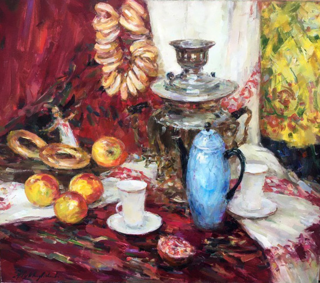 Still life on red oil painting: Title: Still life on red oil painting Description: №57 TITLE: "Still life on red" * ARTIST: Mikhailichenko Sergey Viktorovich SIZE: 60x70cm/'23,62x27,55 inches' MEDIUM: oil, canvas HAND