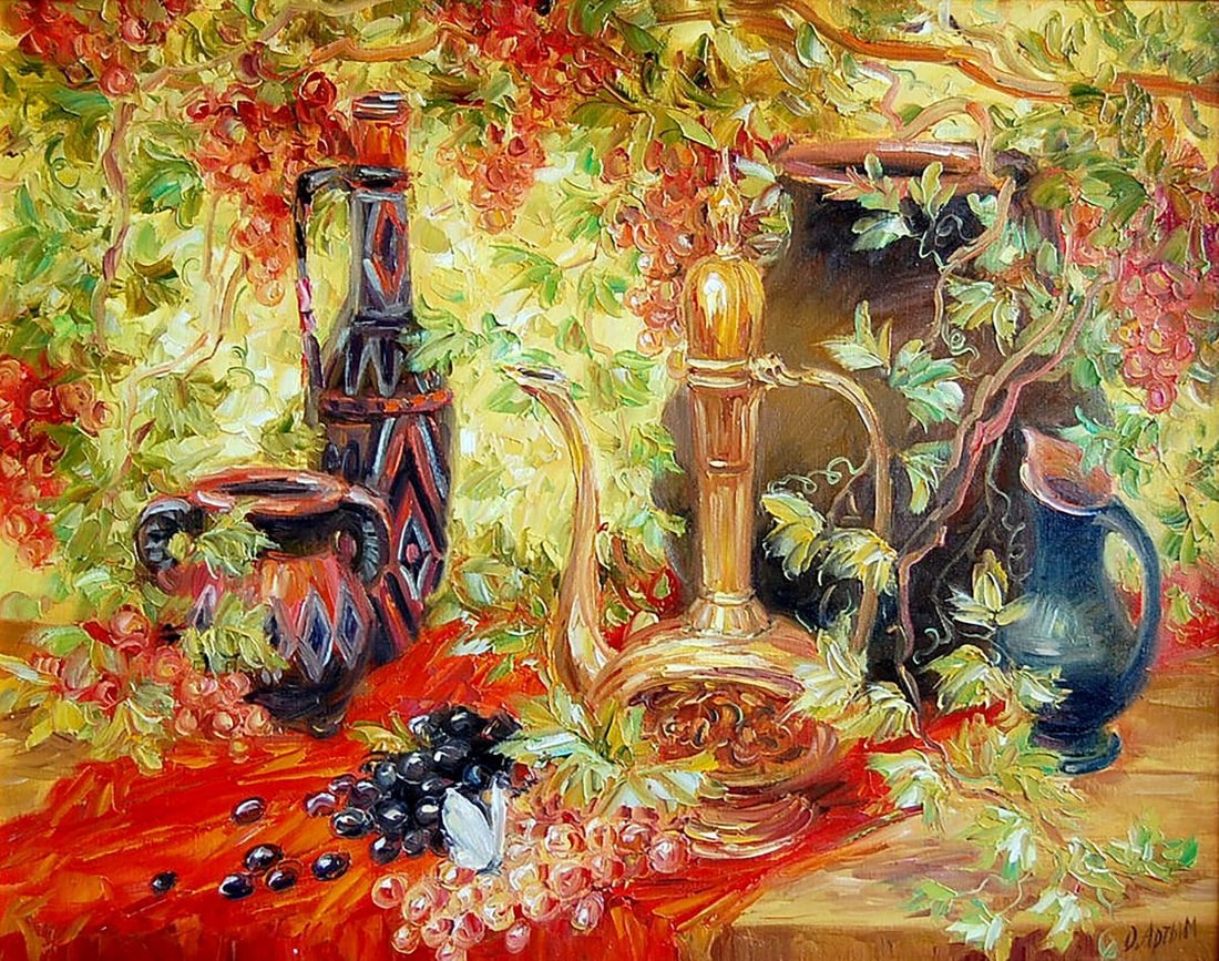 Oil painting Gifts of Bacchus Kotmin Olga: Title: Oil painting Gifts of Bacchus Kotmin Olga Description: №Kotmin 83 *** ABOUT THIS PAINTING *** TITLE: "Gifts of Bacchus" ARTISTS: Kotmin Olga SIZE: 55x70 cm/'21.65x27.55 inches' MEDIUM: oi