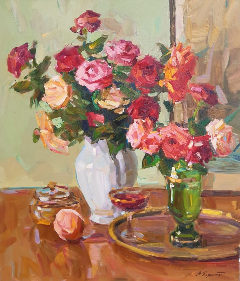 Oli painting Bouquets of roses Egor Ktpatunov: Title: Oli painting Bouquets of roses Egor Ktpatunov Description: №Tep 50 *** ABOUT THIS PAINTING *** TITLE: "Bouquets of roses" ARTISTS: Tepeta Miacheslav SIZE: 70?60 cm/'27,55x23,62 inches' ME