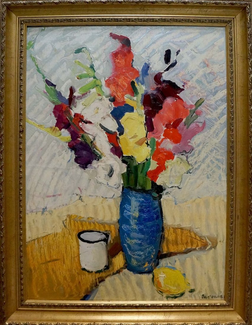 Oil painting Flowers Platonov Anatoly Georgievich: Title: Oil painting Flowers Platonov Anatoly Georgievich Description: №Vern 1530 *** ABOUT THIS PAINTING *** TITLE: "Flowers" ARTISTS: Platonov Anatoly Georgievich SIZE: 70x50 cm/'27.55x19.68 in
