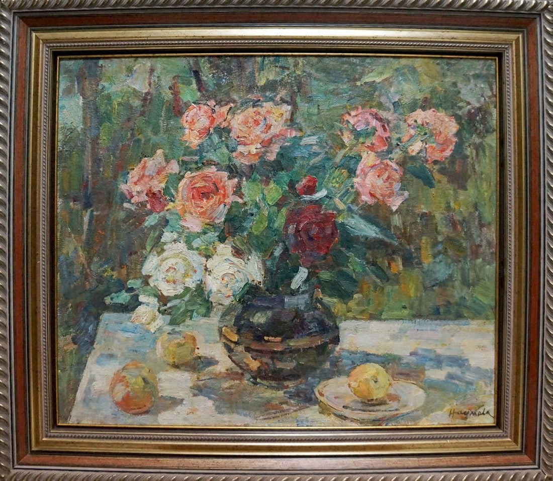 Oil painting Roses Naumova Tamara Sergeevna: Title: Oil painting Roses Naumova Tamara Sergeevna Description: №Vern 1591 *** ABOUT THIS PAINTING *** TITLE: "Roses" ARTISTS: Naumova Tamara Sergeevna SIZE: 55x65 cm/'21.65x25.59 inches', frame