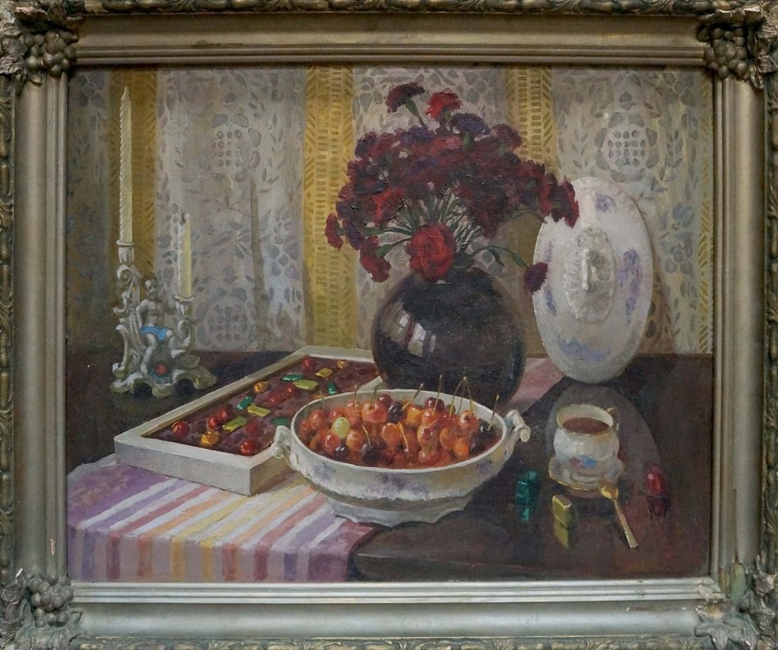 Oil painting Still life with cherries Ozernikov Vladimir Borisovich: Title: Oil painting Still life with cherries Ozernikov Vladimir Borisovich Description: №Vern 1599 *** ABOUT THIS PAINTING *** TITLE: "Still life with cherries" ARTISTS: Ozernikov Vladimir Boris