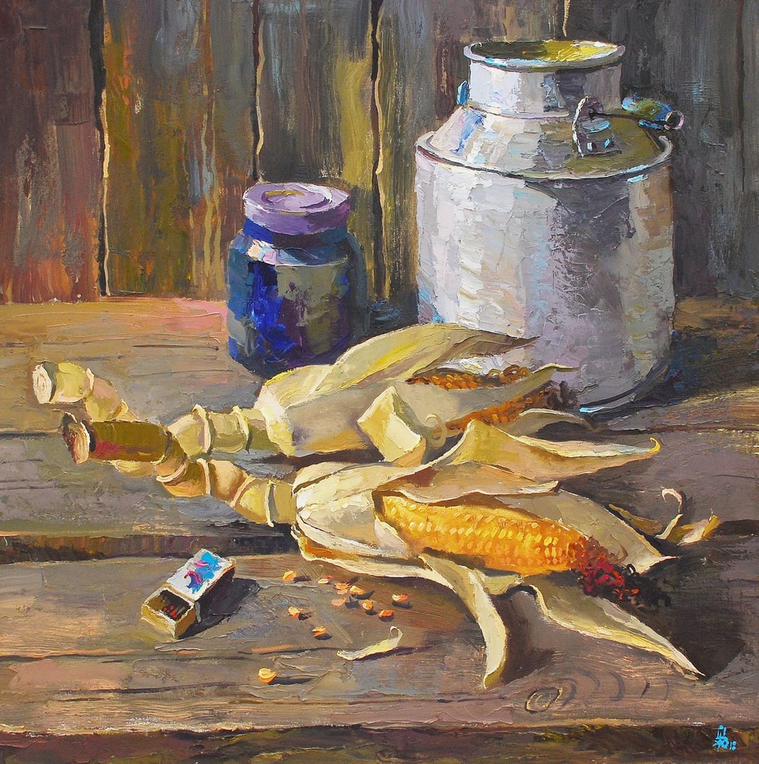 Oil painting Corn on the table Egor Ktpatunov (1 of 6)