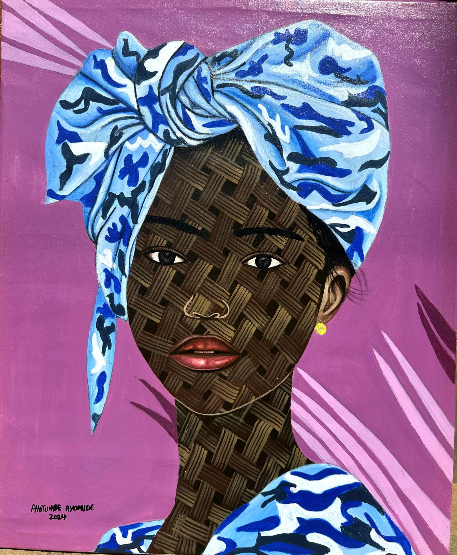 Ayotunde Ayomide, Today is a Gift 2 -Contemporary, 21st Century, Figurative Portrait, Africa Women,: Creator: Ayotunde Ayomide (1996, Nigerian) Creation Year: 2024 Dimensions: Height: 24 in (60.96 cm)Width: 20 in (50.8 cm)Depth: 1 in (2.54 cm) Medium: Canvas,Acrylic Movement & Style: Contemporary Per