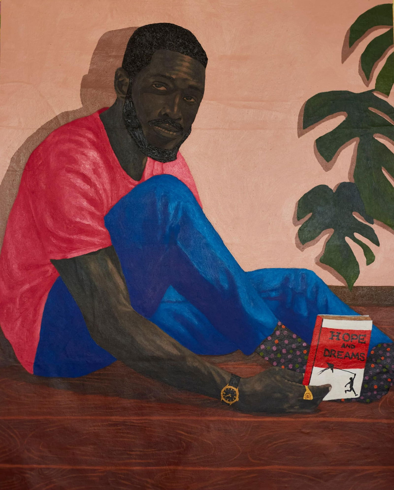 Emmanuel Aderiye, If Dreams Could Fly -21st Century, Contemporary, Figurative, Portrait, Men, Book,: Creator: Emmanuel Aderiye (1994, Nigerian) Creation Year: 2024 Dimensions: Height: 36 in (91.44 cm)Width: 29 in (73.66 cm)Depth: 1 in (2.54 cm) Medium: Canvas,Oil,Acrylic Movement & Style: 