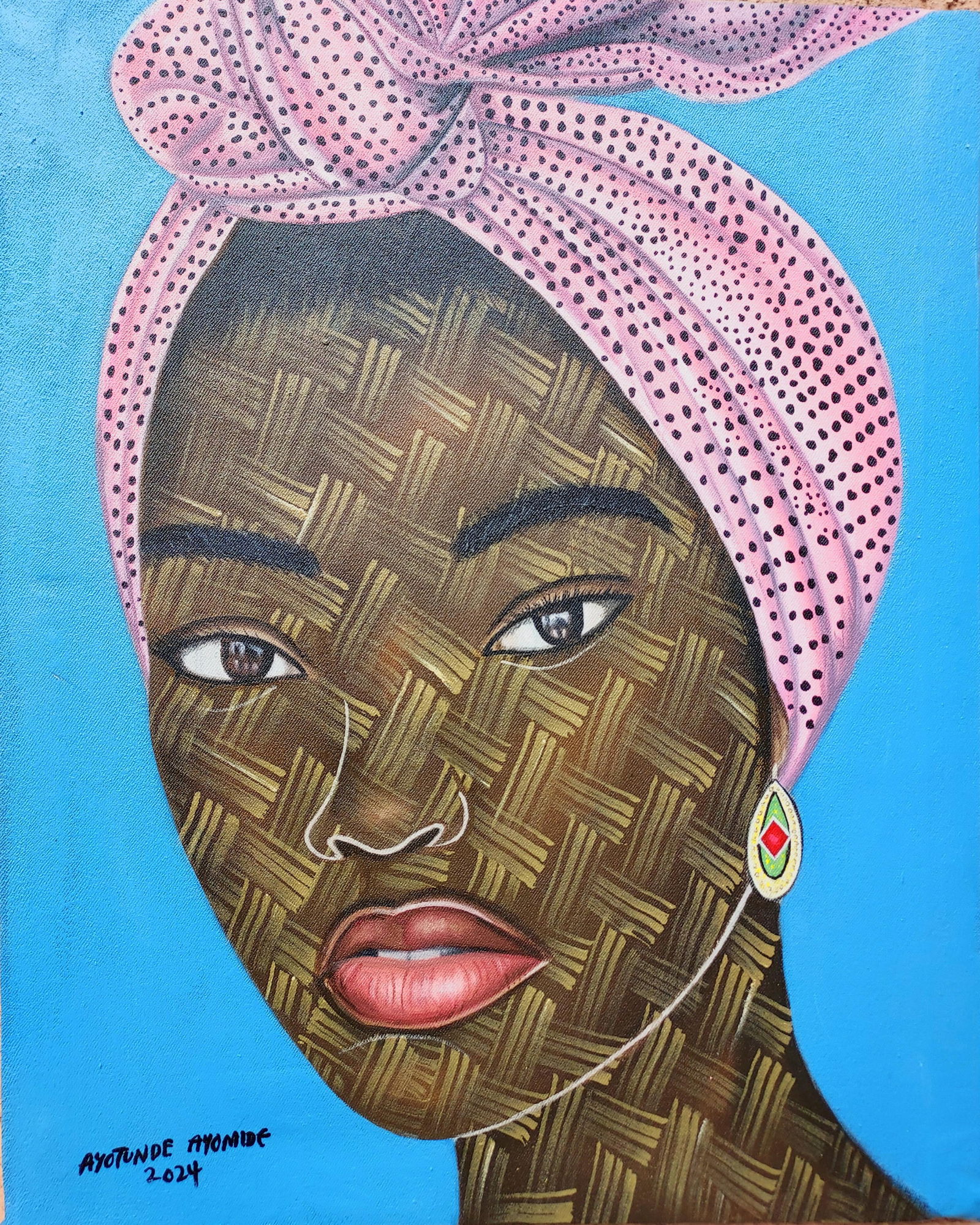 Ayotunde Ayomide, Gaze 2 - Contemporary, 21st Century, Contemporary, Figurative, Portrait, Women,: Creator: Ayotunde Ayomide (1996, Nigerian) Creation Year: 2024 Dimensions: Height: 20 in (50.8 cm)Width: 16 in (40.64 cm)Depth: 1 in (2.54 cm) Medium: Canvas,Acrylic Movement & Style: Contemporary Per