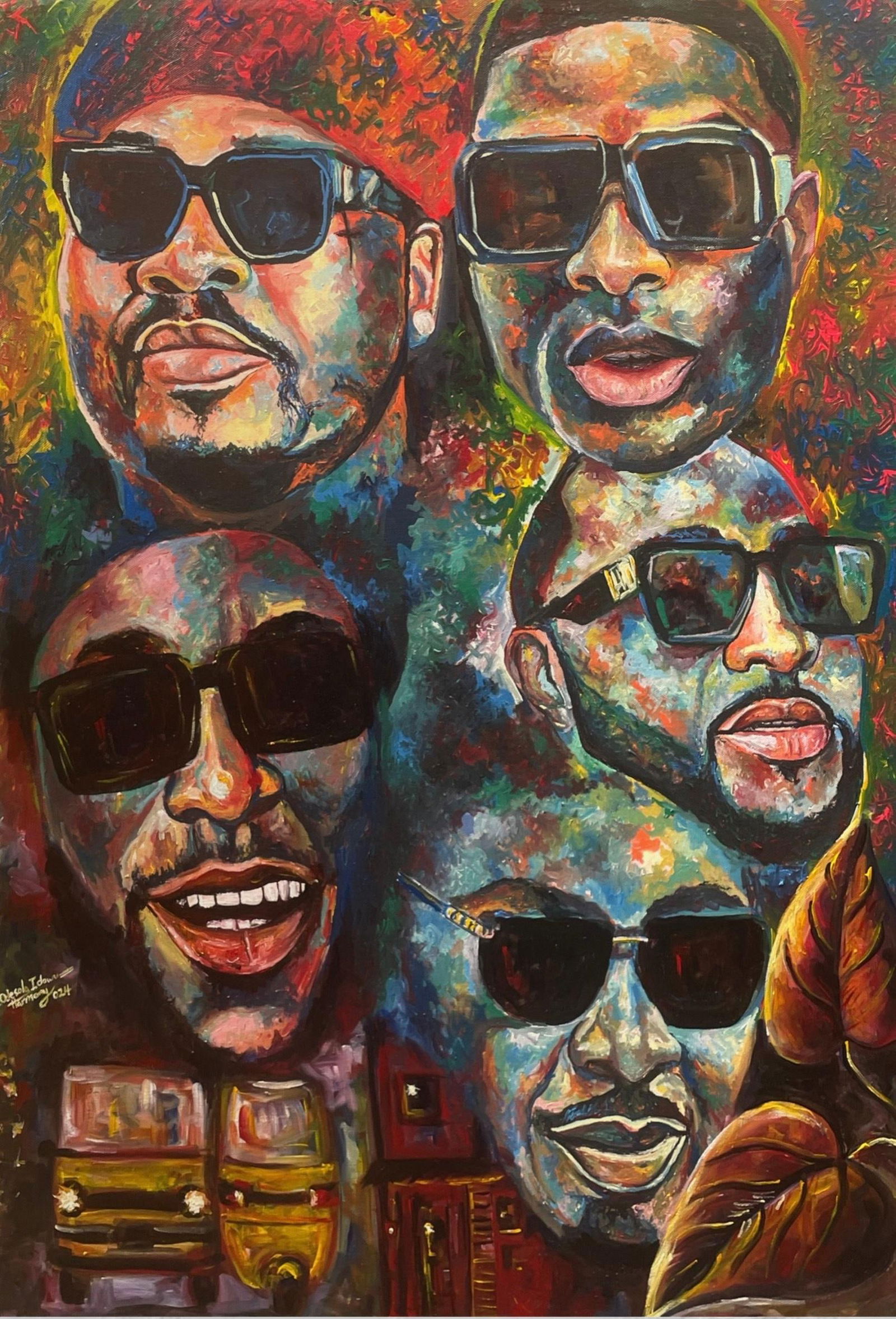 Odesola Idowu, Urban Legends -21st Century, Contemporary, Figurative, Men, Entertainment, Music,: Creator: Odesola Idowu (2000, Nigerian) Creation Year: 2024 Dimensions: Height: 48 in (121.92 cm)Width: 36 in (91.44 cm)Depth: 1 in (2.54 cm) Medium: Canvas,Acrylic Movement & Style: 