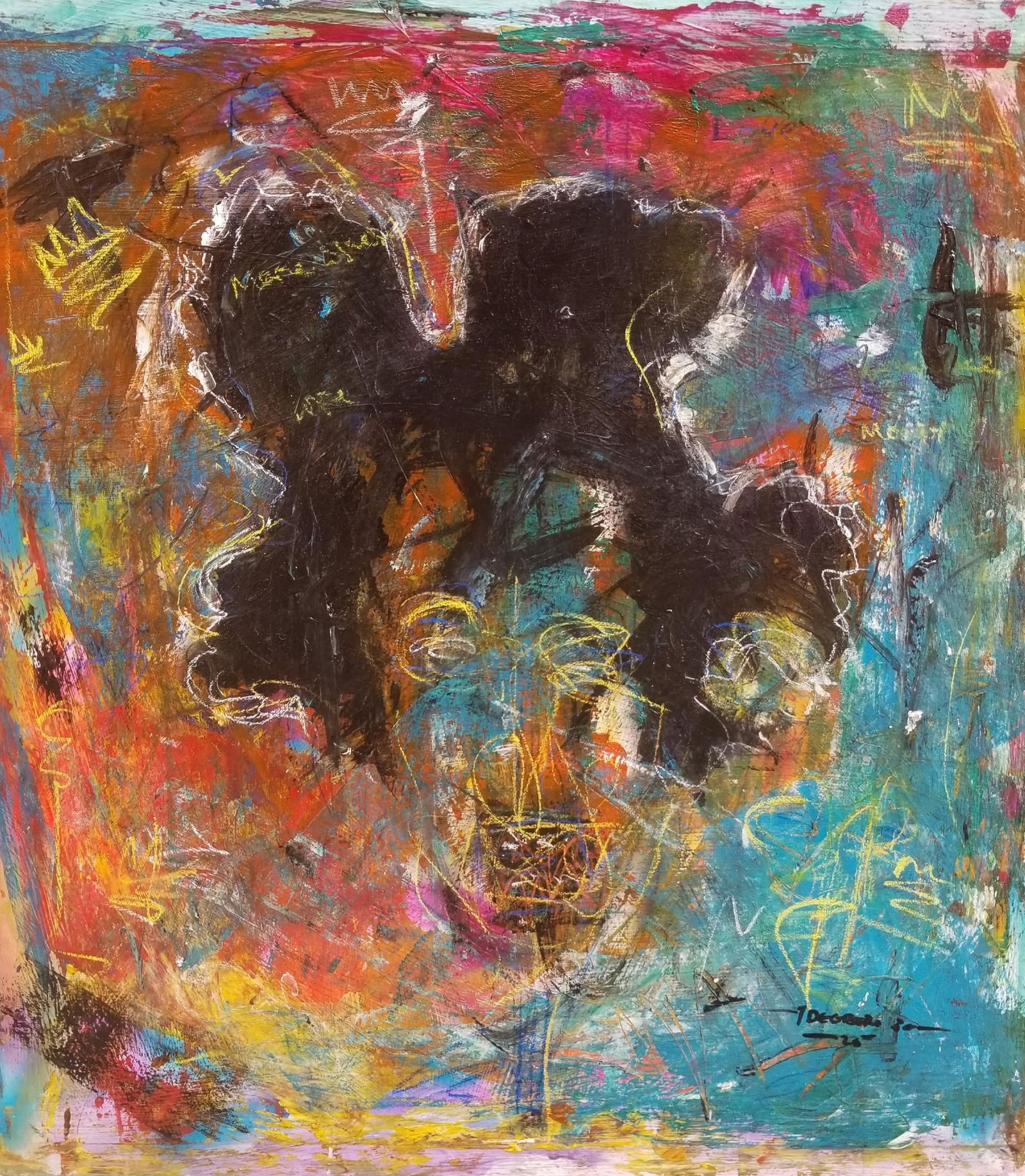 Gbemileke Blessing Adegboro, Portrait of Jean Basquiat - 21st Century, Contemporary, Abstract, Mixed: Creator: Gbemileke Blessing Adegboro (1993, Nigerian) Creation Year: 2025 Dimensions: Height: 30 in (76.2 cm)Width: 30 in (76.2 cm)Depth: 1 in (2.54 cm) Medium: Canvas,Acrylic,Charcoal,Ink Movement &