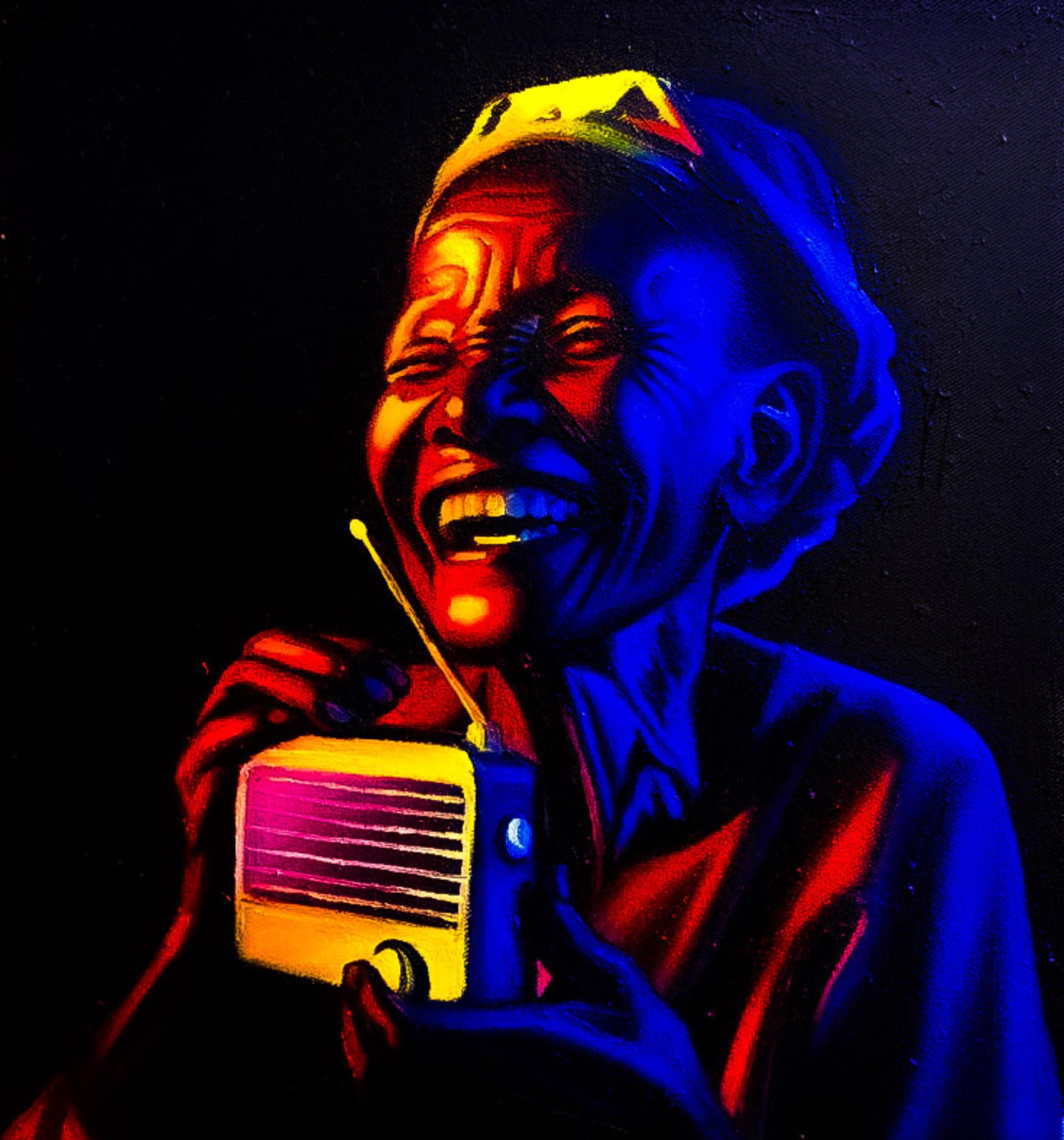 Awosola Michael Angello, Goodnews 7 - 21st Century, Contemporary, Figurative, Portrait, Happiness,: Creator: Awosola Michael Angello (1992, Nigerian) Creation Year: 2025 Dimensions: Height: 15 in (38.1 cm)Width: 15 in (38.1 cm)Depth: 1 in (2.54 cm) Medium: Canvas,Oil Movement & Style: 