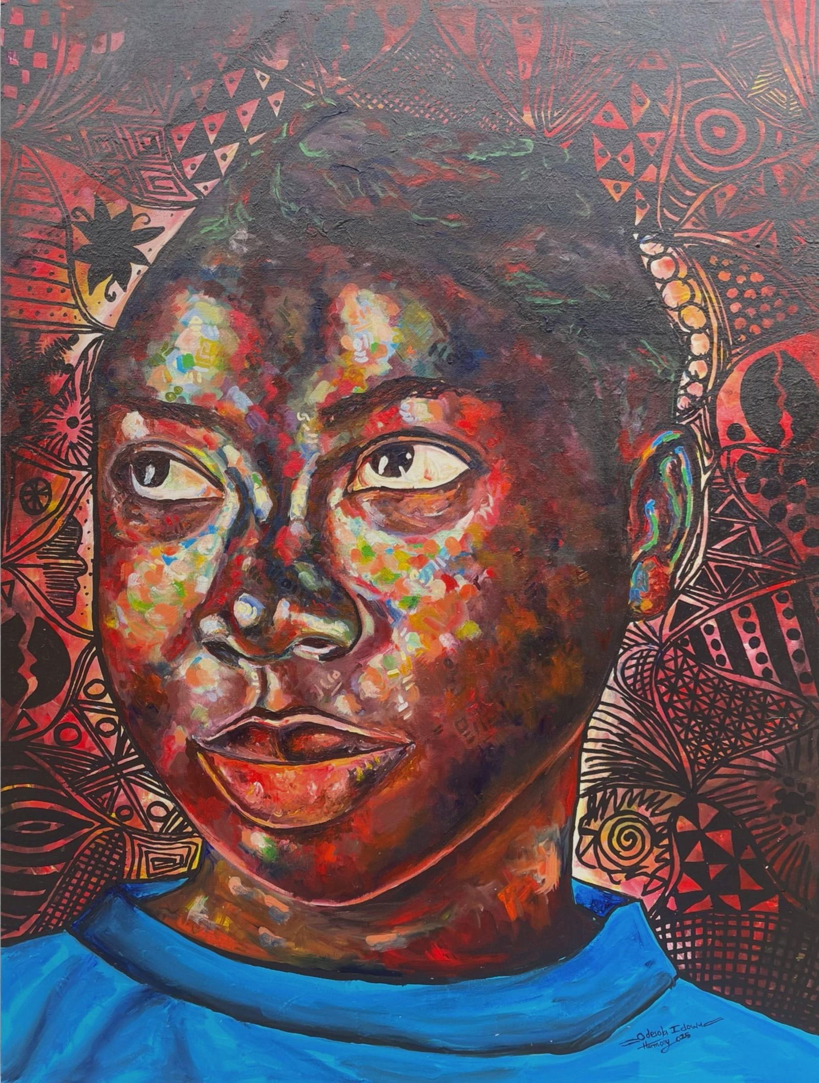 Odesola Idowu, Arike - 21st Century, Contemporary, Figurative, Portrait, Women, Africa, Colour, 2024: Creator: Odesola Idowu (2000, Nigerian) Creation Year: 2024 Dimensions: Height: 48 in (121.92 cm)Width: 36 in (91.44 cm)Depth: 1 in (2.54 cm) Medium: Canvas,Acrylic Movement & Style: 