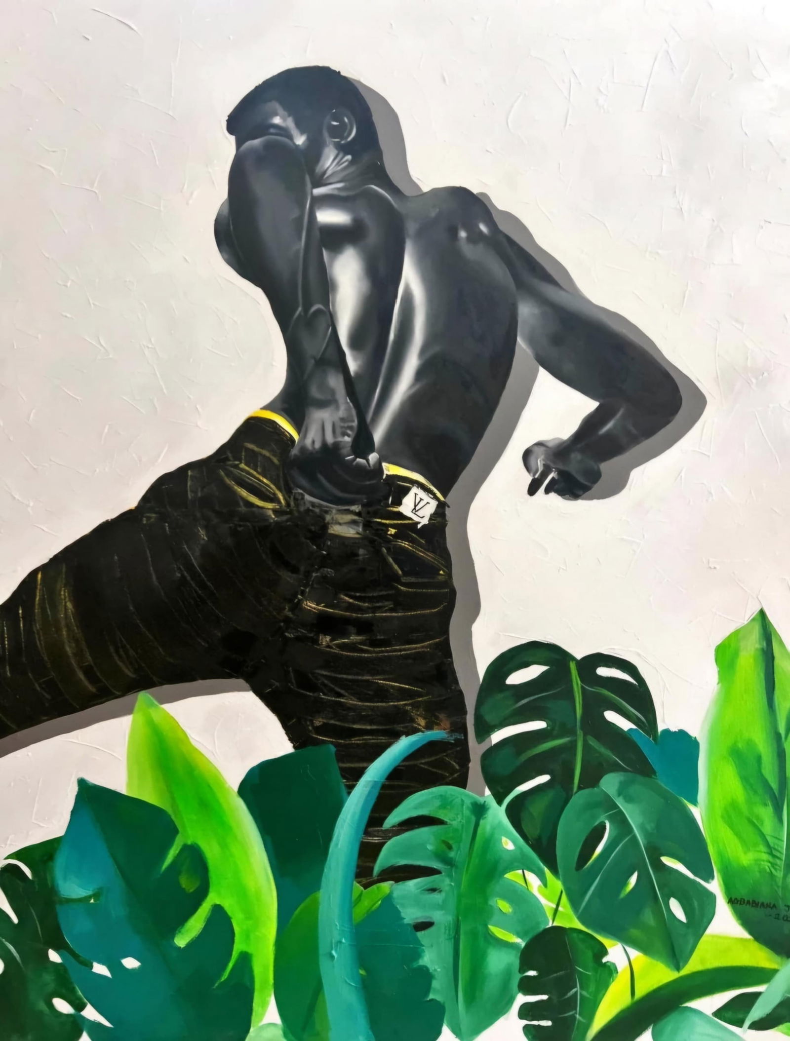 Agbabiaka Johnmark, Not Hopeless -21st Century, Contemporary, Figurative, Mixed Media, Modern,: Creator: Agbabiaka Johnmark (1997, Nigerian) Creation Year: 2024 Dimensions: Height: 60 in (152.4 cm)Width: 48 in (121.92 cm)Depth: 1 in (2.54 cm) Medium: Canvas,Oil,Acrylic Movement & Style: 