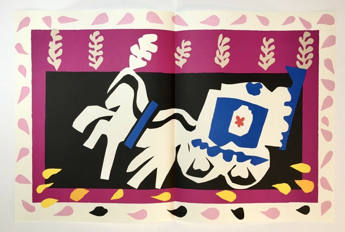 1983 Matisse Lithograph 10 jazz Pierrot's funeral: Title: 1983 Matisse Lithograph 10 jazz Pierrot's funeral Description: Artist: Henri Matisse Country: France Title:? Pierrot's funeral Medium: Lithograph Paper size: 15 x 22.5 inch, Folded as