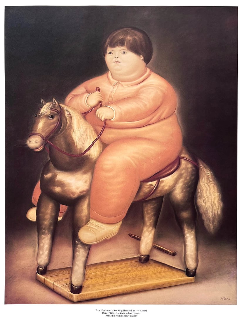 Fernando Botero 55 Pedro on a rocking horse 1983: Title: Fernando Botero 55 Pedro on a rocking horse 1983 Description: Title: Pedro on a rocking horse Artist: Fernando Botero Country: Colombia Medium: Offset, Quadrichromie 55 Marks: Not signed, not