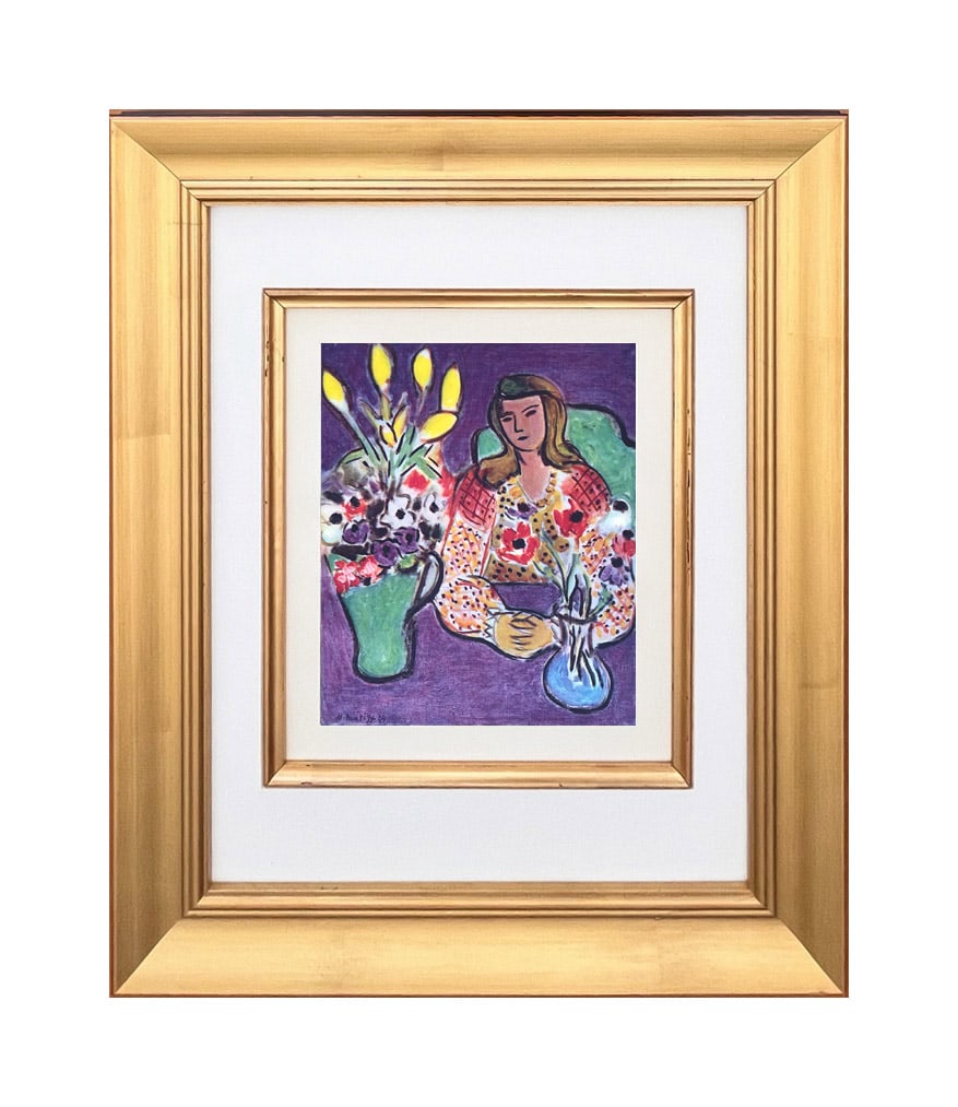 Matisse 24 Young Girl with Anemones on Violet Background framed: Title: Matisse 24 Young Girl with Anemones on Violet Background framed Description: Title: Young Girl with Anemones on Violet Background Artist: Henri Matisse (After) Country: France Medium:
