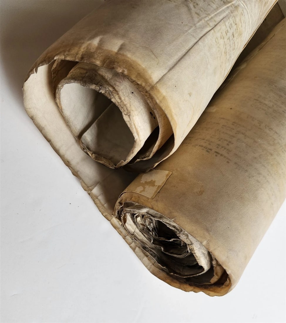 TORAH SCROLL LARGE FRAGMENT MANUSCRIPT on VELLUM antique BIBLE w/ MANTLE - 5