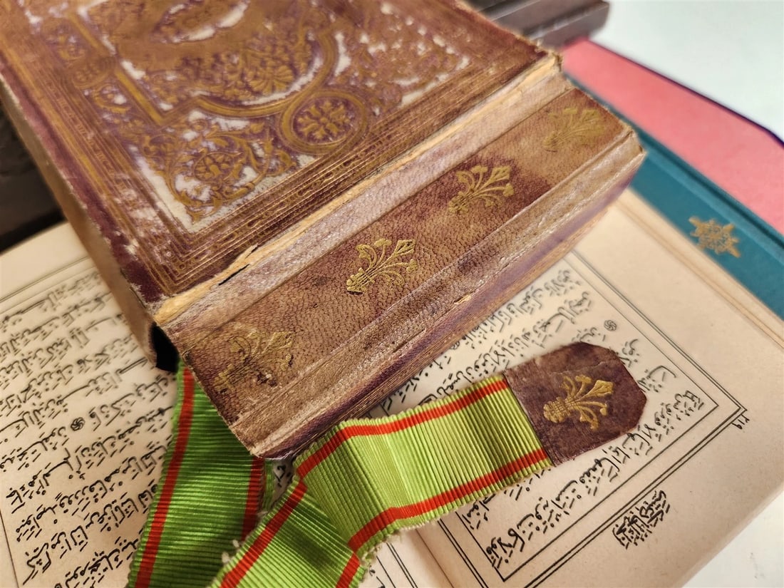 1900 OTTOMAN KORAN antique QURAN Turkish w/ WOODEN STAND & GILT SLIP CASE - 14