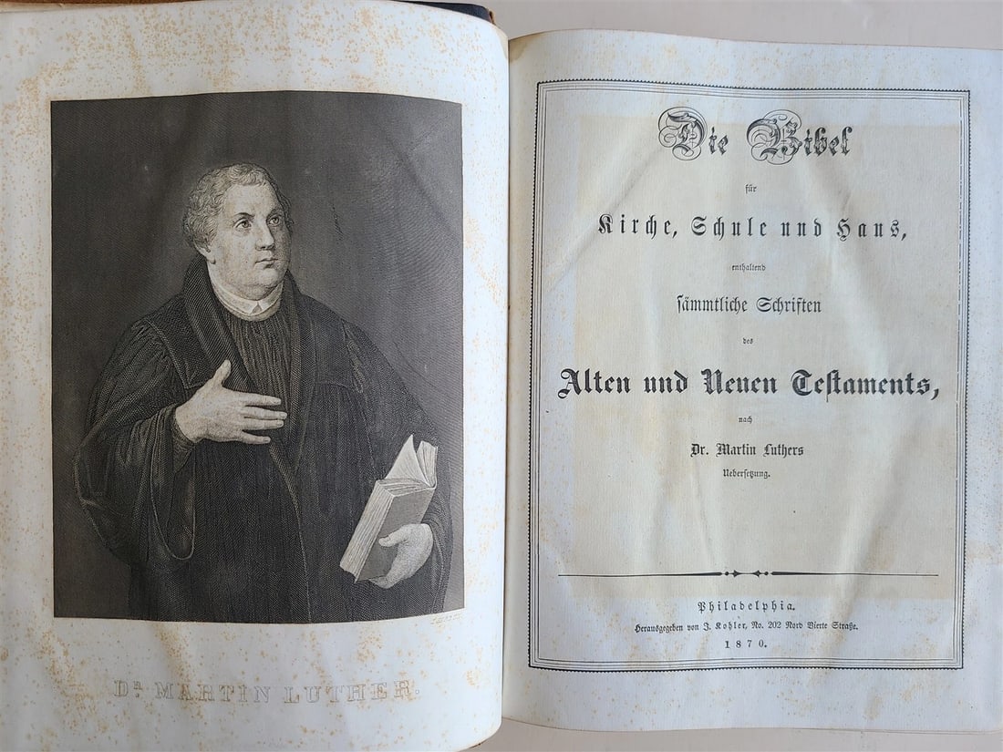 1870 BIBLE in GERMAN ILLUSTRATED Philadelphia AMERICANA antique w/ CLASPS - 6