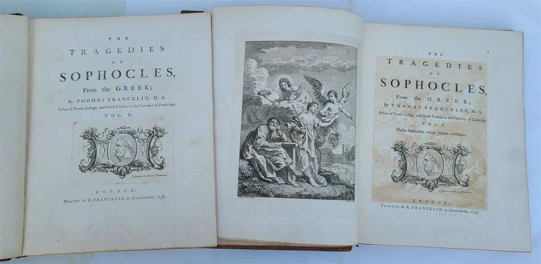 1759 SOPHOCLES in ENGLISH TRAGEDIES 2 FOLIO VOLUMES antique (1 of 12)