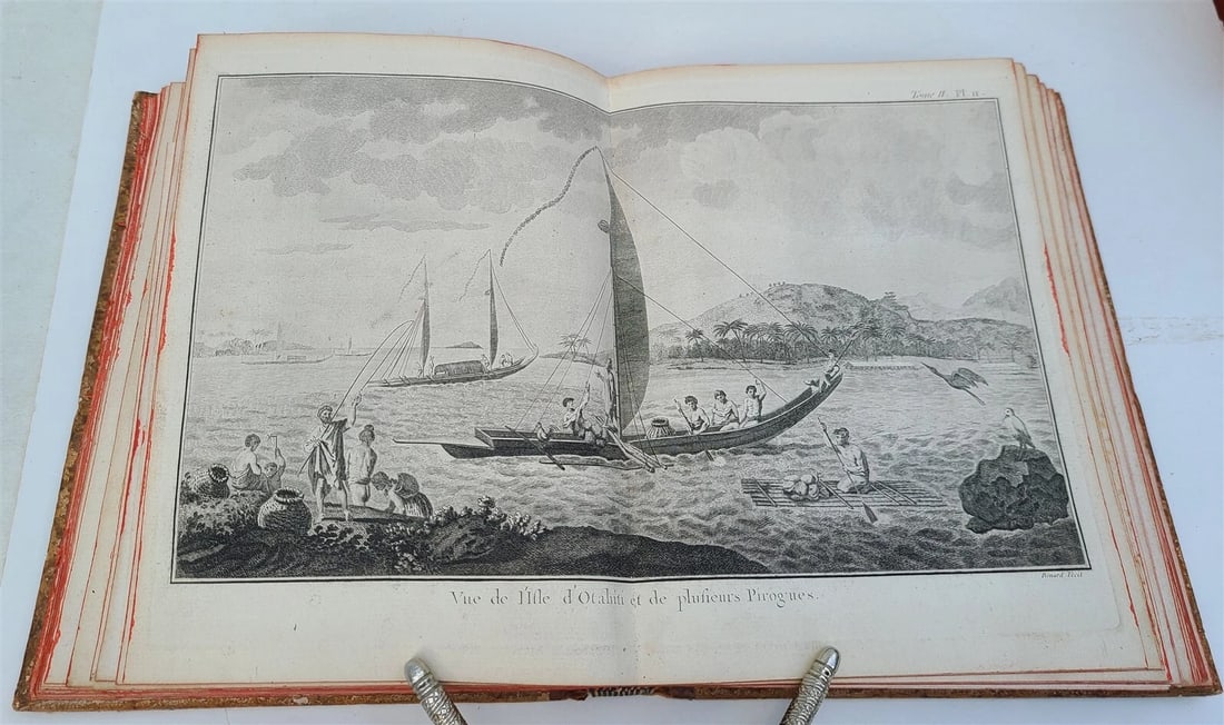 1774 VOYAGES of CAPTAIN COOK 4 vols plus ILLUSTRATED ATLAS antique in FRENCH - 17